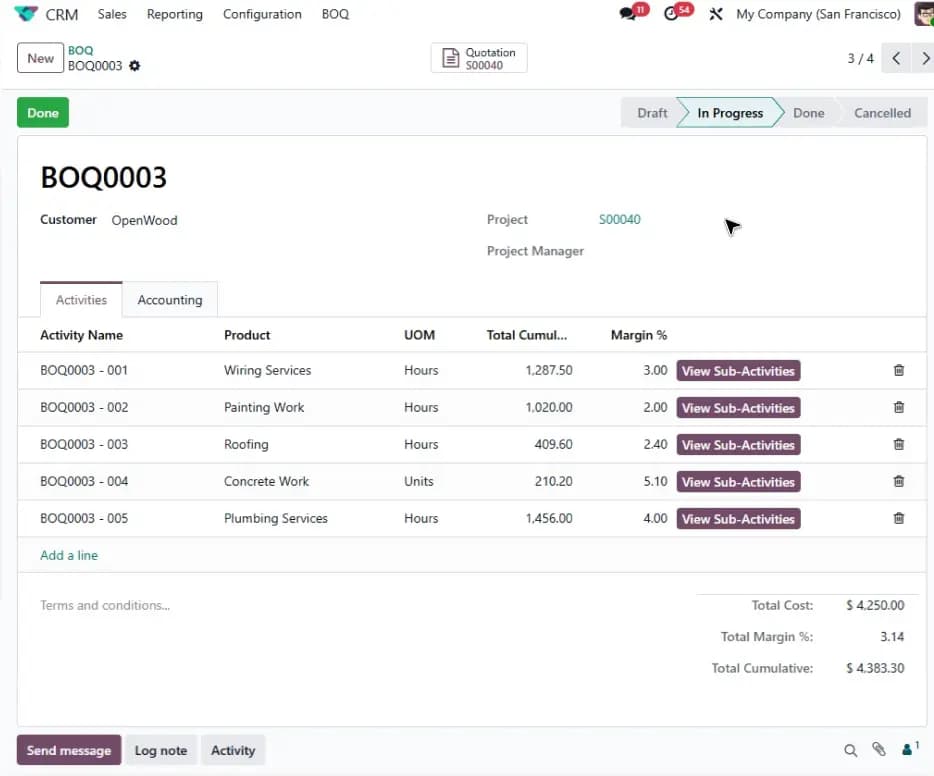 إدارة جدول الكميات (BOQ)