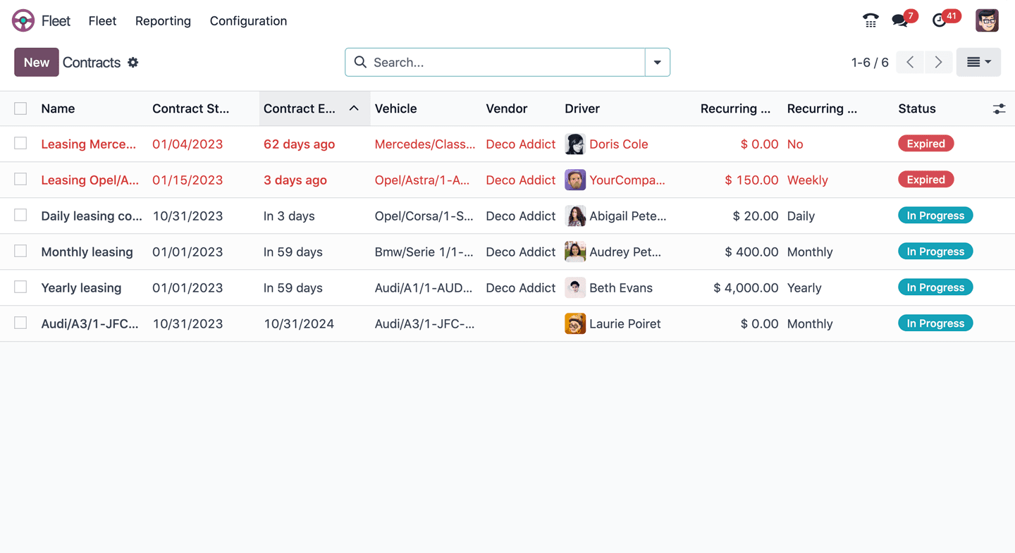 Odoo Fleet management
