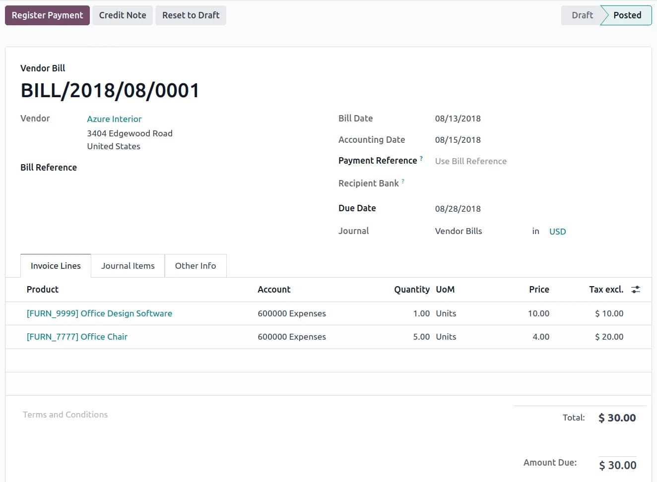 Auto-captured bill form
