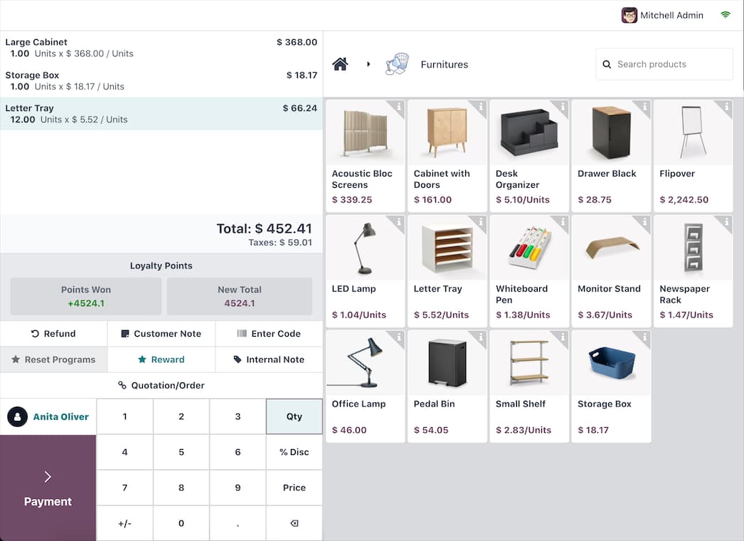 Odoo POS interface