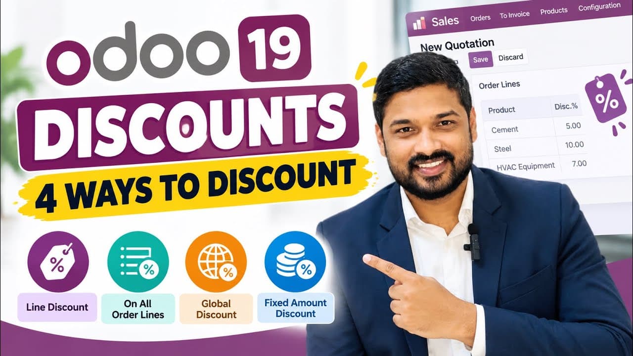 Odoo 19 Discounts in Sales | Line Discount, Global Discount & Fixed Amount